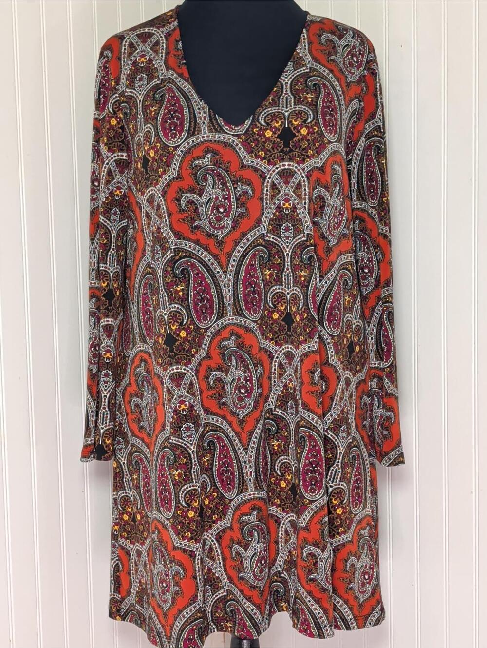 Passport Paisley Print Stretch Tunic Dress Top Womens Size M
